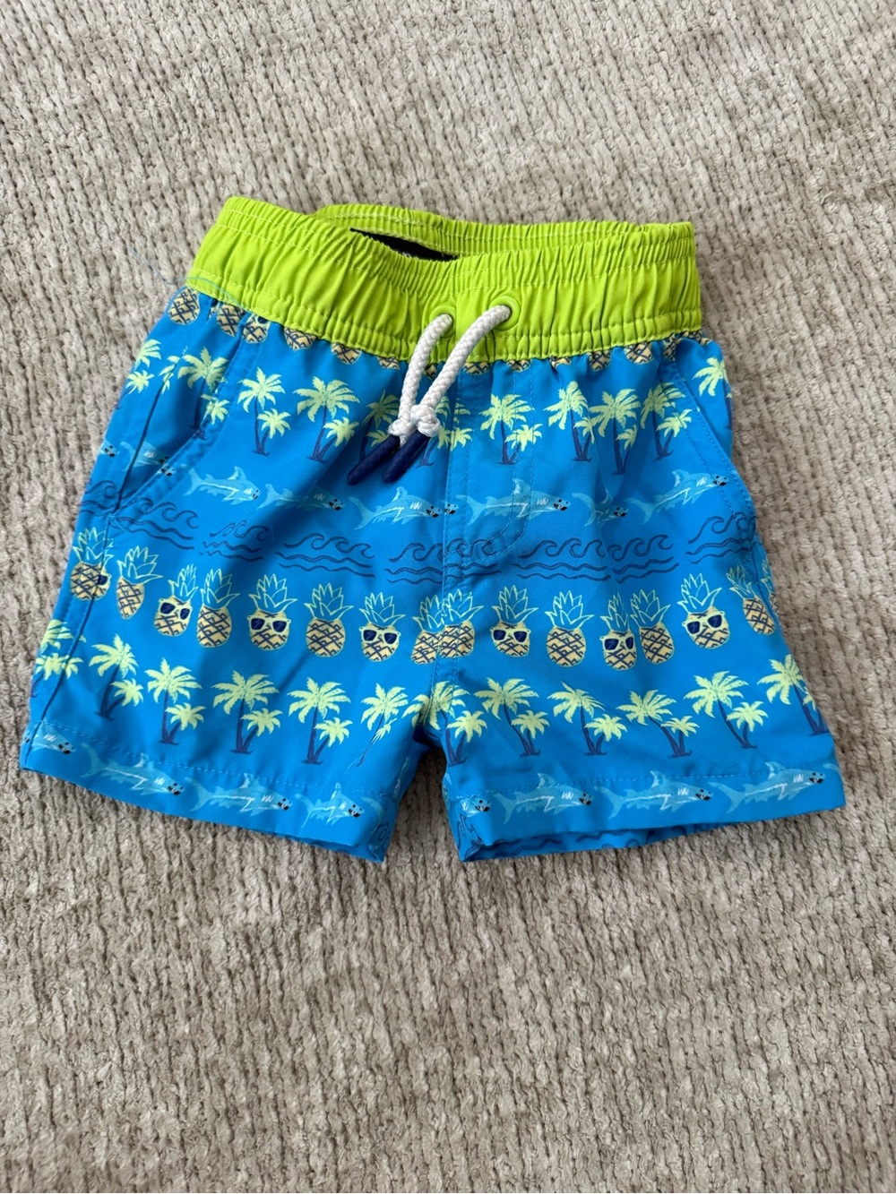Andy & Evan Boys 12-18M Tropical Shark Pineapple Swim Trunks Board Shorts